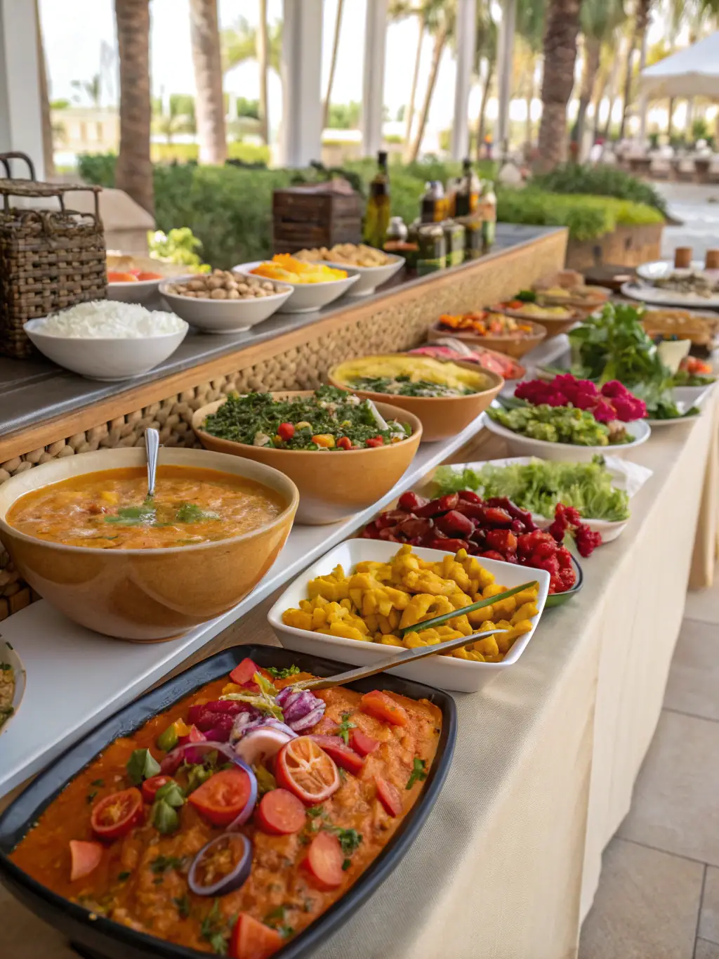 A vibrant photograph showcasing a beautifully arranged buffet spread for an office event, featuring a variety of sandwiches, salads, and fresh fruit.